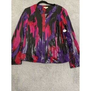 Choices Zip Front Vivid Jacket Womens L  Colorful Shiny Bold Dressy Party Sassy